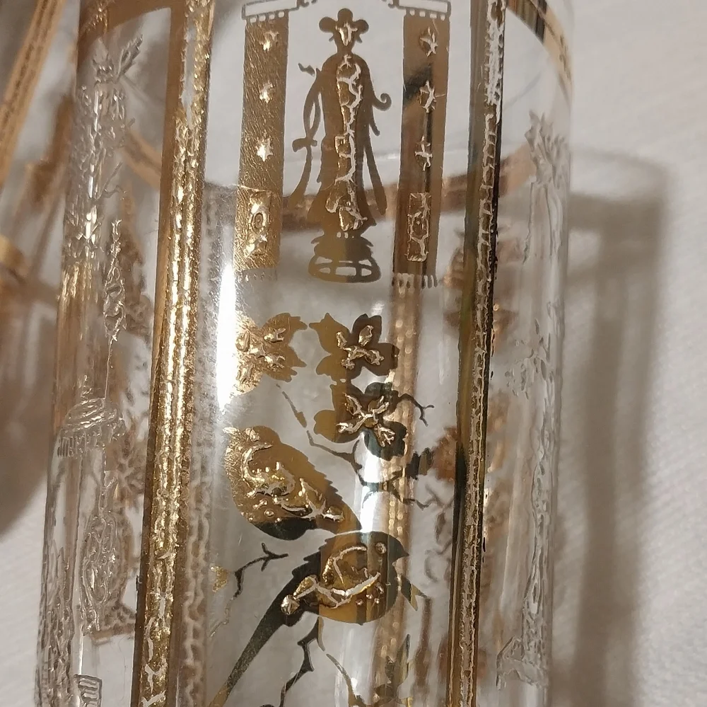 Culver Mid Century 22K Gold Chinoiserie Design Set of Four Highball Glasses